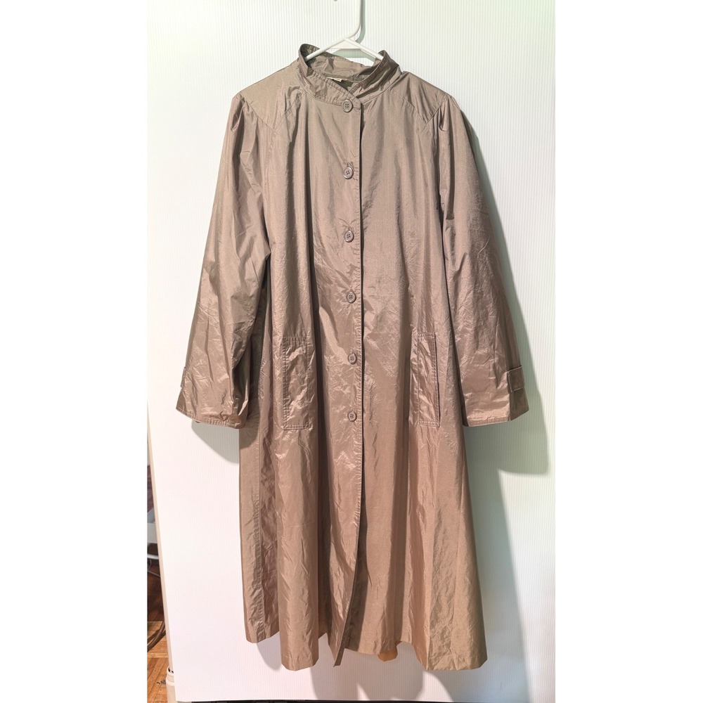 Vintage JCPenney Raincoat Womens 16 Taupe Long Trench Coat Rubberized Taiwan